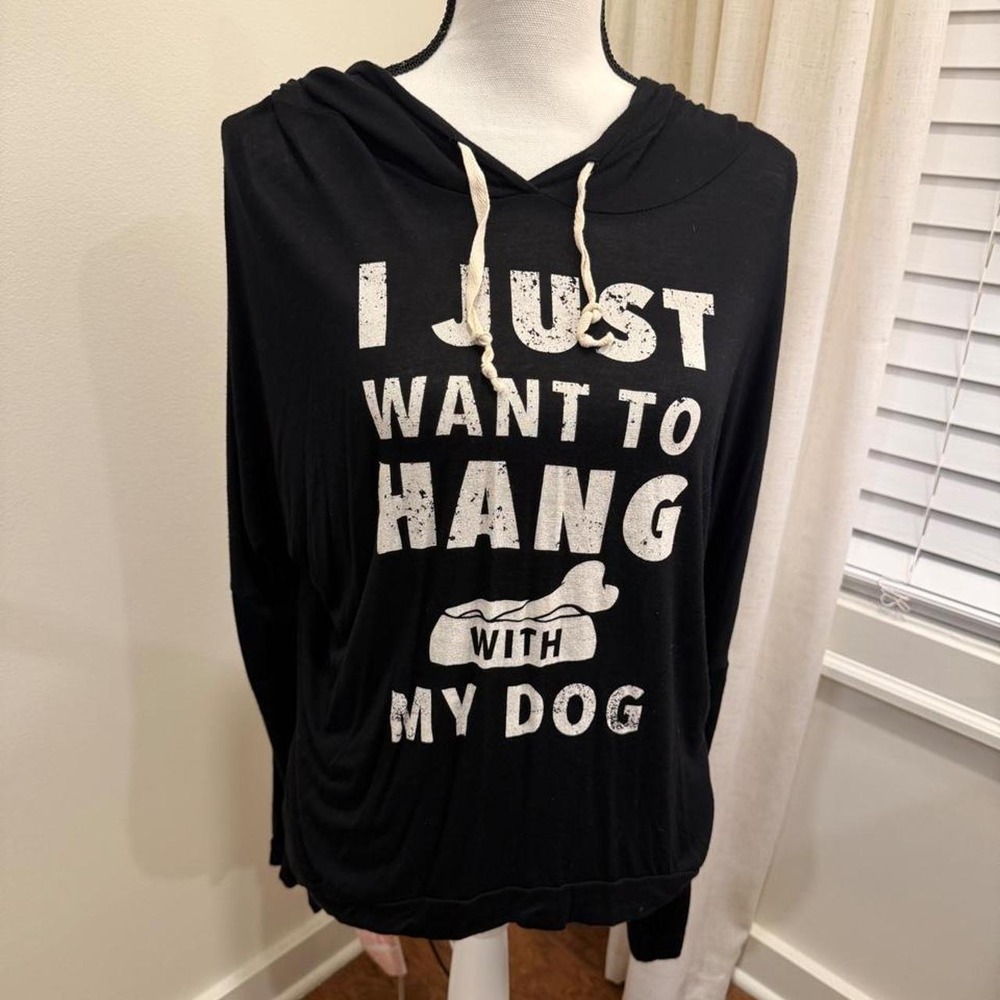 Color Bear Womens Large Black I Just Want To Hang With My Dog Graphic Hoodie